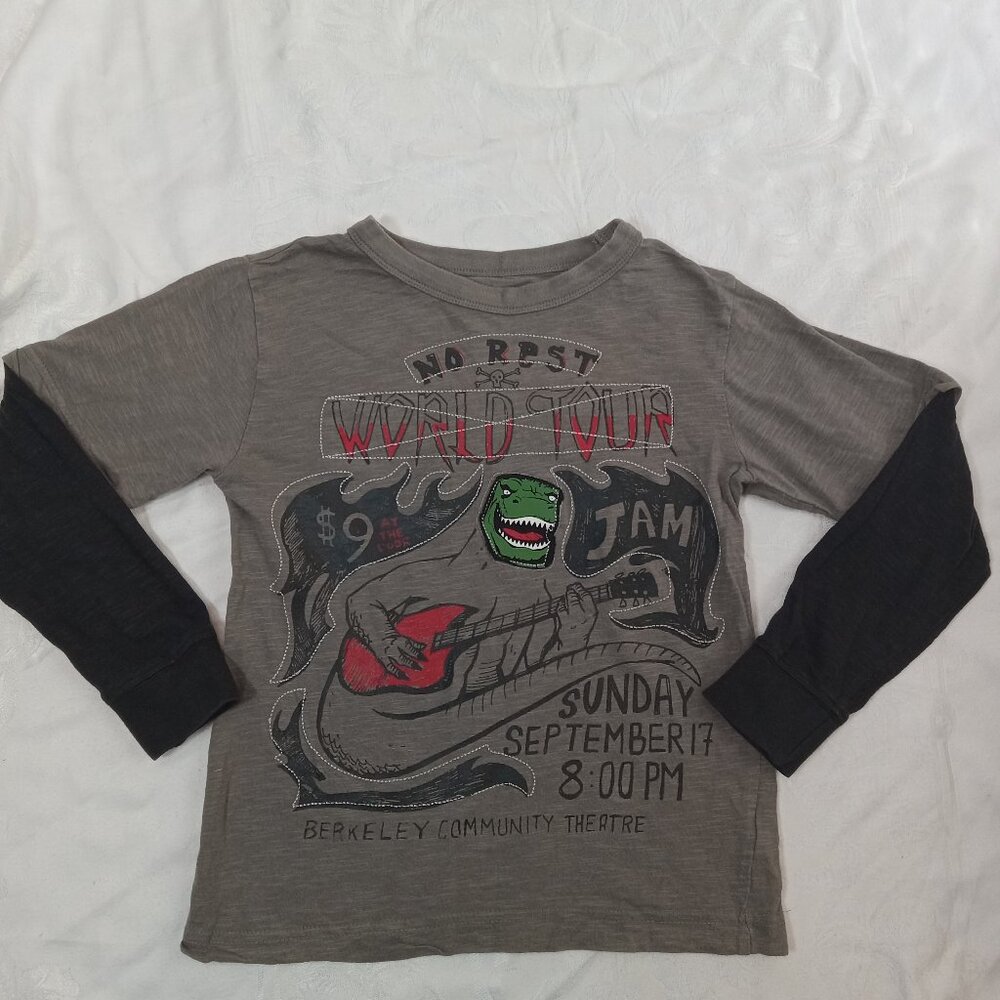 Extreme Zone Logo Boy's Dinosaur Gray Long Sleeve Shirt Size 5 Cotton 90s Vtg